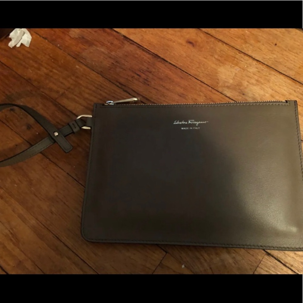 Salvatore Ferragamo olive wristlet/NEW & UNUSED